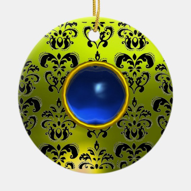 CLASSY BLACK YELLOW DAMASK GEM STONE KERAMIK ORNAMENT (Vorne)