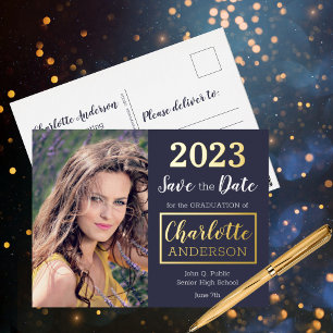 Classy Blue 2023 Photo Graduation Announcement Folien Feiertagspostkarte