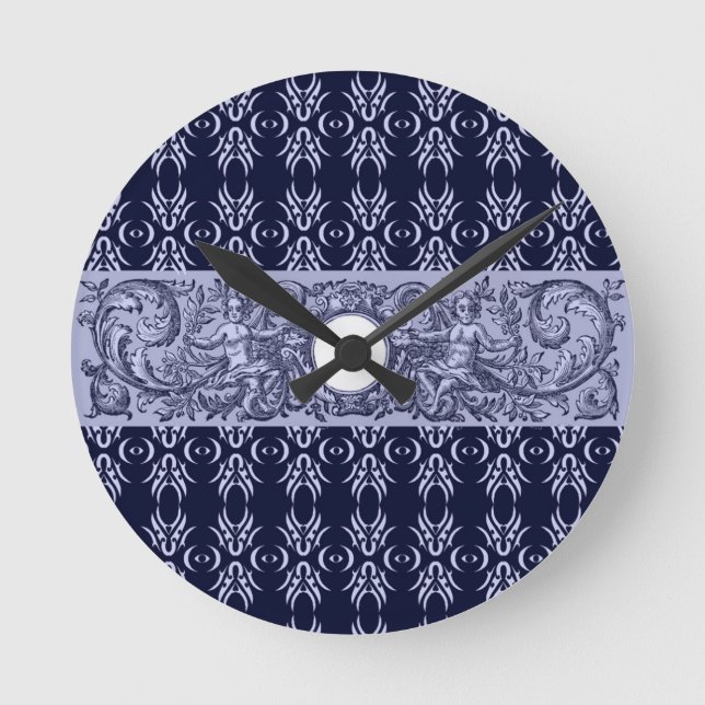Classy Blue Baroque Muster von Leah G - Hubs Runde Wanduhr (Vorderseite)