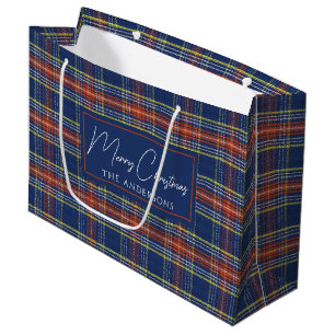 Classy Blue Burnt Orange Scottish Tartan Christmas Große Geschenktüte