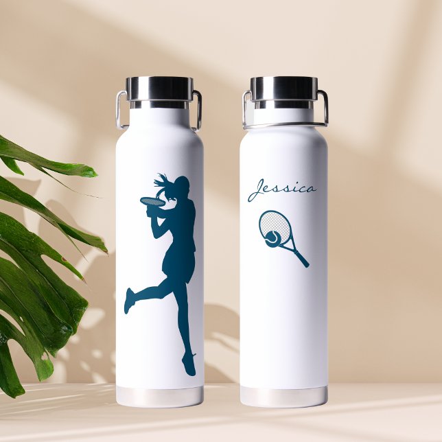 Classy Blue Female Tennis Player Minimalistisch Trinkflasche (Von Creator hochgeladen)