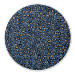 Classy Blue Glitzer Black Gold Leopard Print Keramikknauf