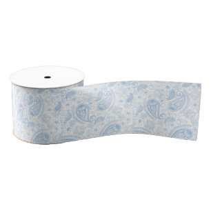 Classy Blue Glitzer Paisley Floral White Pattern Ripsband
