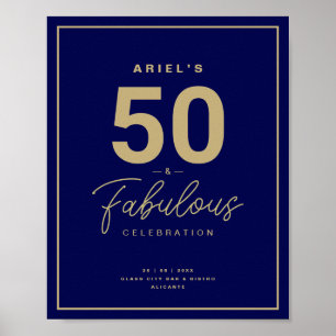 Classy Blue & Gold 50 & Fabulous Geburtstagsparty Poster