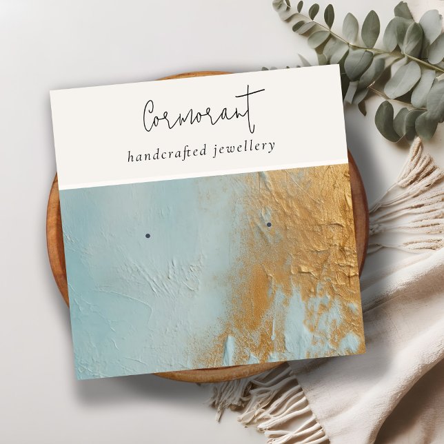 Classy Blue Gold Öl Anstrich Textur Ohrring Holder Quadratische Visitenkarte (Von Creator hochgeladen)