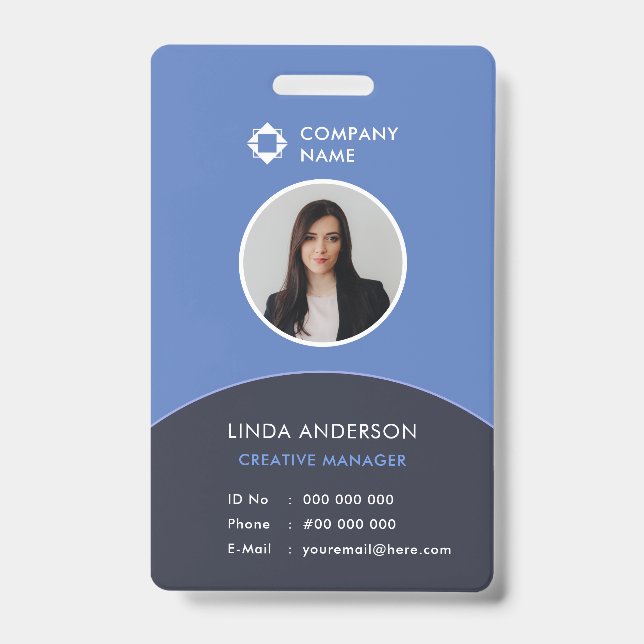 Classy Blue Gray Foto ID Company Logo Ausweis (Vorderseite)
