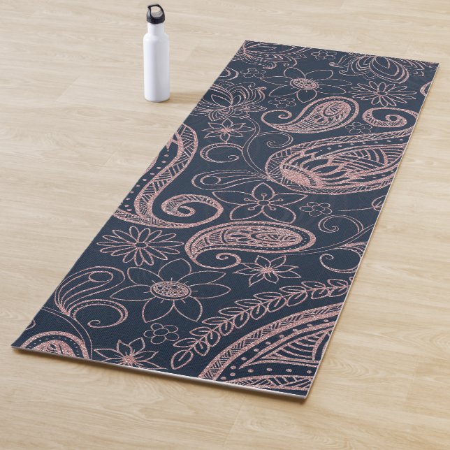 Classy Blue Rose Gold Glitzer Paisley Floral Yogamatte (Beispiel)