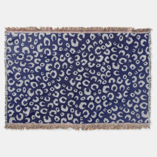 Classy Blue Silver Glitzer Leopard Animal Print Decke