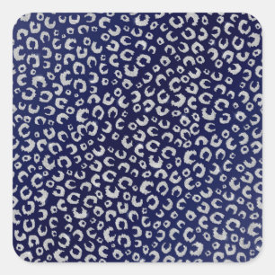 Classy Blue Silver Glitzer Leopard Animal Print Quadratischer Aufkleber