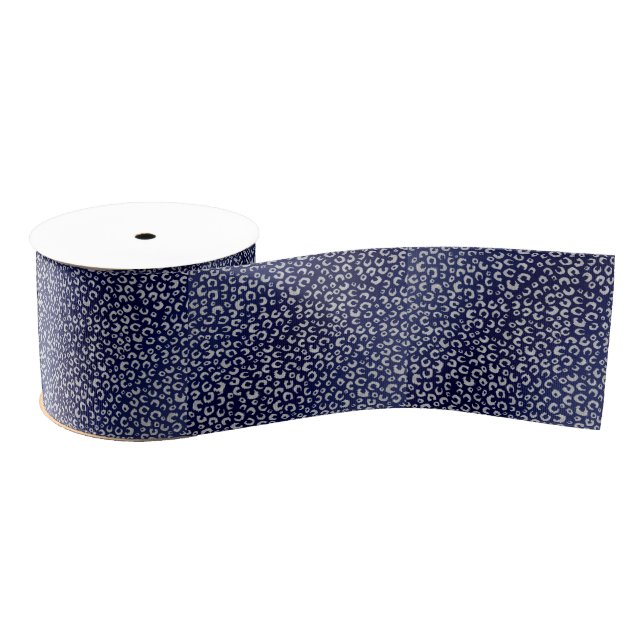 Classy Blue Silver Glitzer Leopard Animal Print Ripsband (Spule)