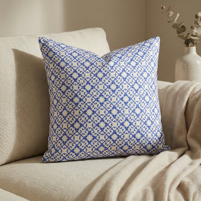 Classy Blue und White Azulejo Tiles Damask Muster Stoff (Von Creator hochgeladen)