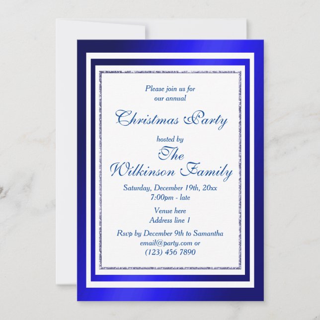 Classy Blue & White Christmas Party Einladung (Vorderseite)