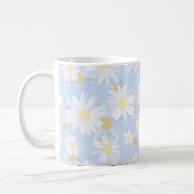Classy Blue White Daisy Blume Kaffeetasse (Links)