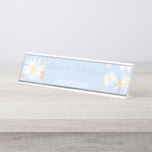 Classy Blue White Daisy Blume Schreibtischnamensplakette