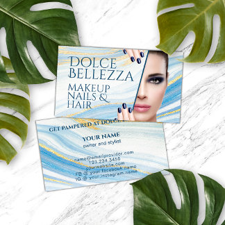 Classy Blue White Gold Marmor Kunstmuster Visitenkarte