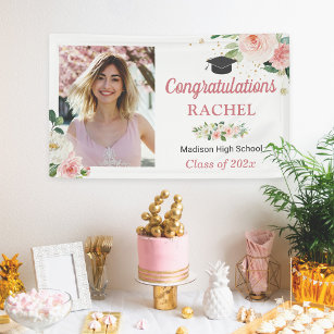 Classy Blush Pink Floral Graduate Party Banner