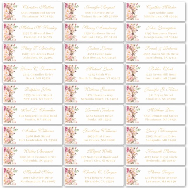 Classy Blush Pink Floral Wedding Guest Address Aufkleber (Vorderseite)