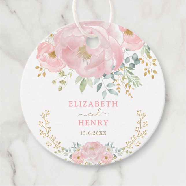 Classy Blush Pink Gold Blume Peony Wedding Geschenkanhänger (Vorderseite)