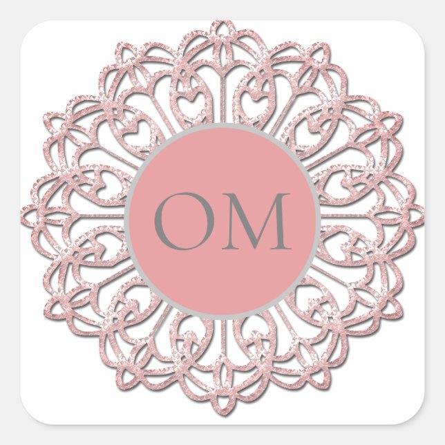 Classy Blush Pink Mandala OM Quadratischer Aufkleber (Vorderseite)