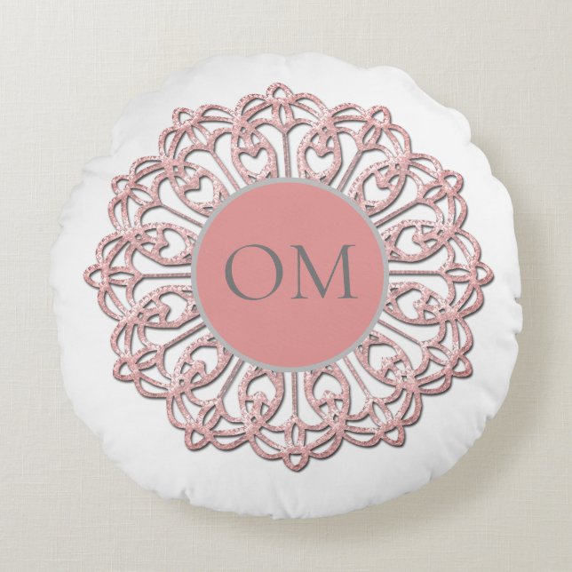 Classy Blush Pink Mandala OM Rundes Kissen (Vorderseite)