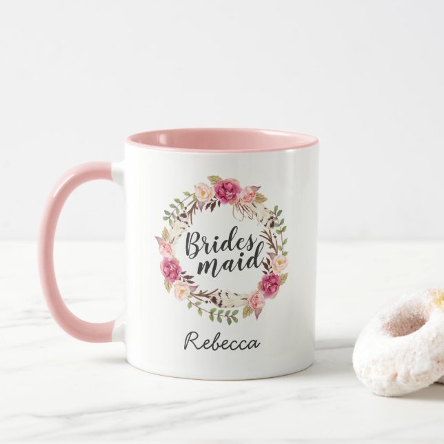 Classy Boho Floral Wreath Bridesmaid Gevor Tasse (Mit Donut)