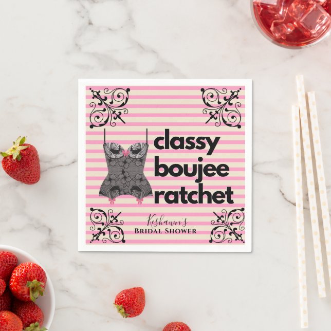 Classy Boujee Ratchet | Rosa und schwarze Fingerie Serviette (Beispiel)