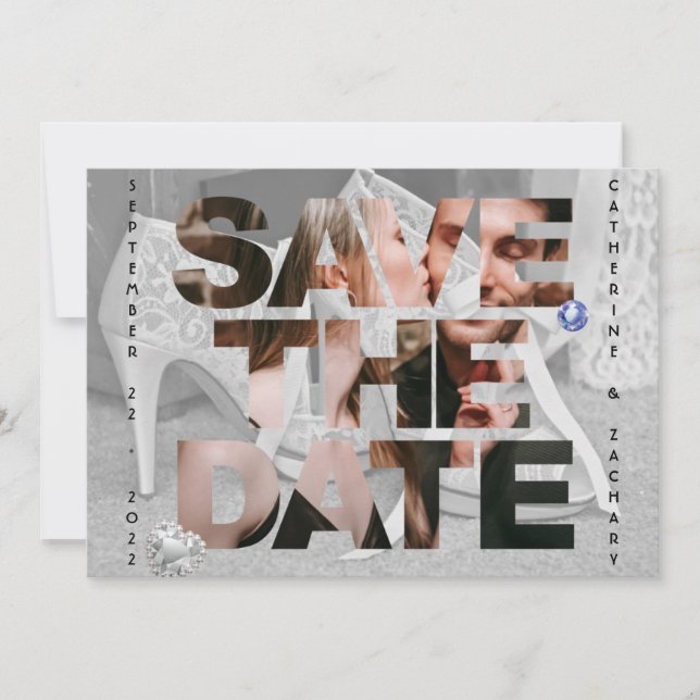 Classy Bridal Shoe Diamond Heart Sapphire Wedding Save The Date (Vorderseite)