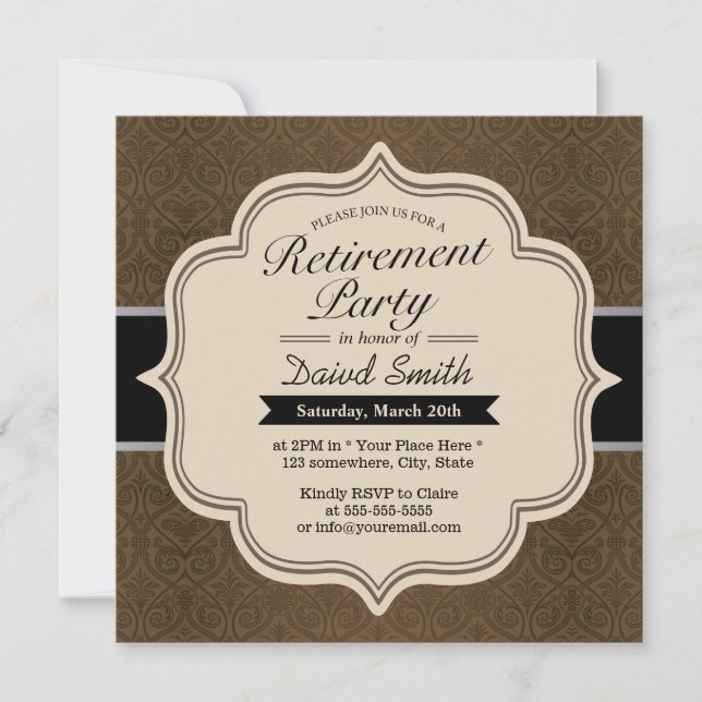 Classy Brown Damask Renten-Party Einladungen (Vorderseite)