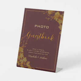 Classy Burgundy & Gold Floral Foto Guestbook Sockelschild