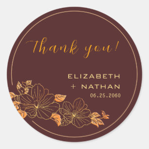 Classy Burgundy Gold Floral Wedding Vielen Dank Runder Aufkleber