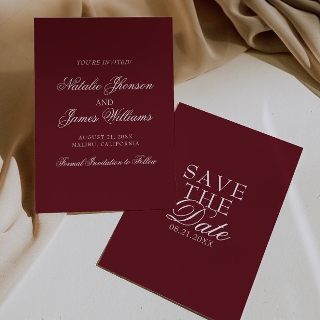 Classy Burgundy White Fancy Old Money Wedding Save The Date (Von Creator hochgeladen)