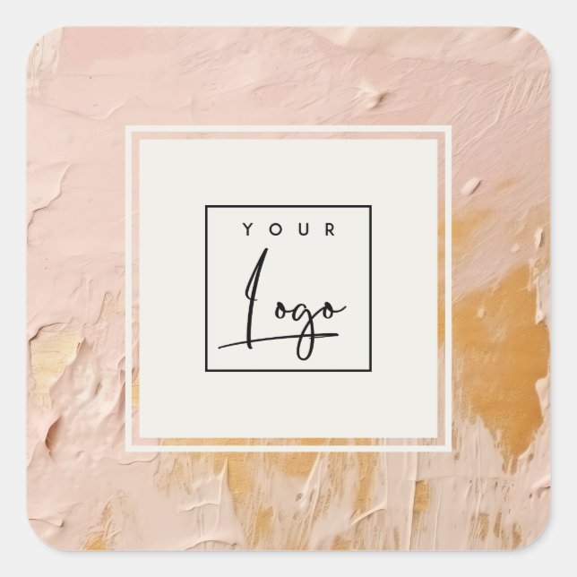Classy Bush Pink Gold Öl Farbe Textur Logo Quadratischer Aufkleber (Vorderseite)