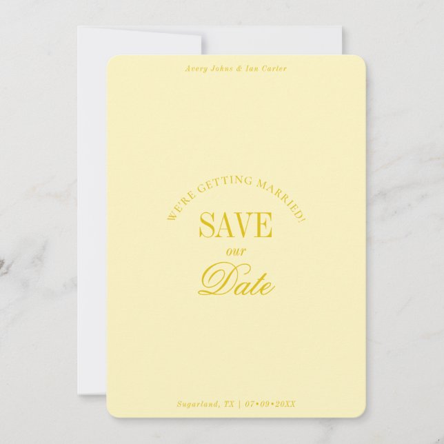 Classy Butter Yellow Elegant Save the Date Card (Vorderseite)