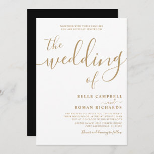 Classy Calligraphy White & Gold Wedding Einladung
