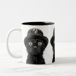 Classy Cat in a Bowler Hat Vintage Vibes Zweifarbige Tasse