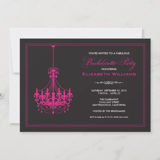 Classy Chandelier Bachelorette Einladung (pink) (Vorderseite)