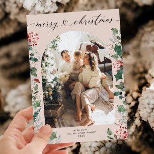 Classy Chic Calligraphy One Foto Xmas Feiertagskarte