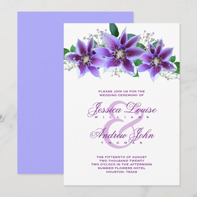 Classy Chic Clematis Hochzeitsfeier Einladung (Vorne/Hinten)