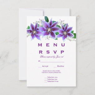 Classy Chic Clematis Wedding Menu UAWG RSVP Karte