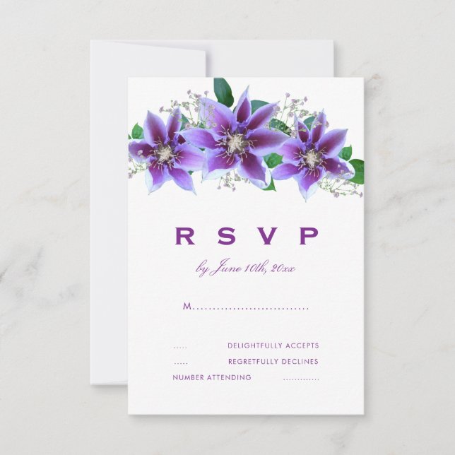 Classy Chic Clematis Wedding RSVP Karte (Vorderseite)