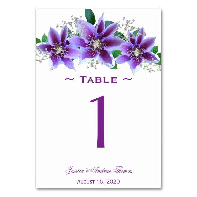 Classy Chic Clematis Wedding Tischnummer (Vorderseite)