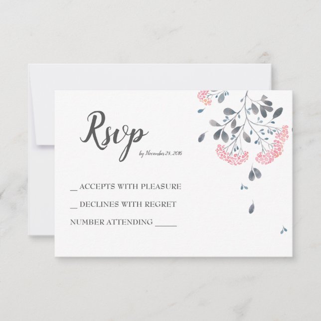 Classy chic gray pink Aquarell Hochzeit RSVP Karte (Vorderseite)
