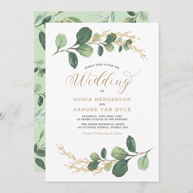 Classy + Chic Greenery Botanischer Garten Hochzeit Einladung (Vorne/Hinten)