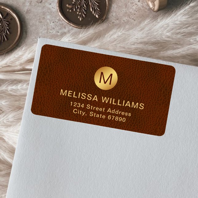Classy Chic Initial Brown Texture & Gold-Adresse Adressaufkleber (Von Creator hochgeladen)