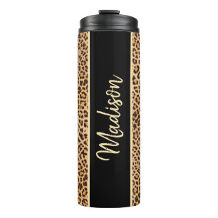 Classy Chic Leopard Print Black Brown Personalisie Thermosbecher