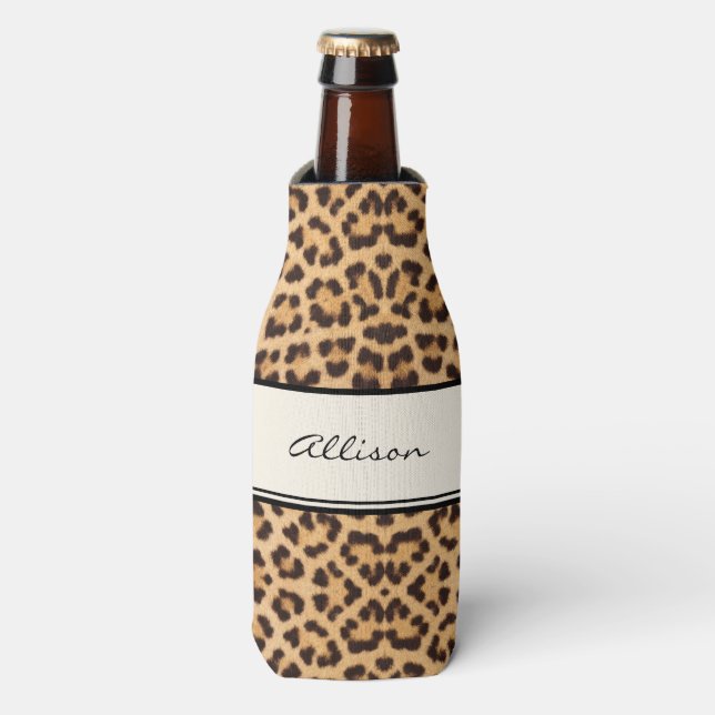 Classy Chic Leopard Print Personalisiert Flaschenkühler (Flaschenvorderseite)