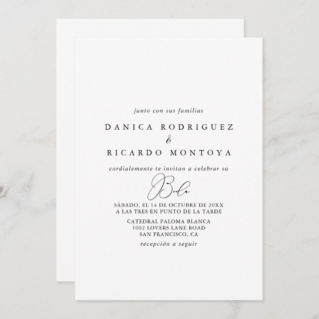 Classy Chic Minimalistisch Spanish Wedding Einladu Einladung (Vorne/Hinten)