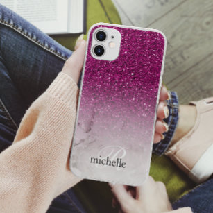 Classy Chic Purple Glitter Ombre Marble Monogram Case-Mate iPhone Hülle