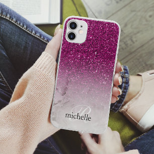 Classy Chic Purple Glitter Ombre Marble Monogram Case-Mate iPhone Hülle