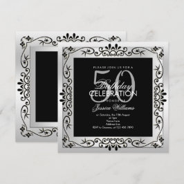Classy Chic Silver Decorative Gerahmt 50. Geburtst Einladung